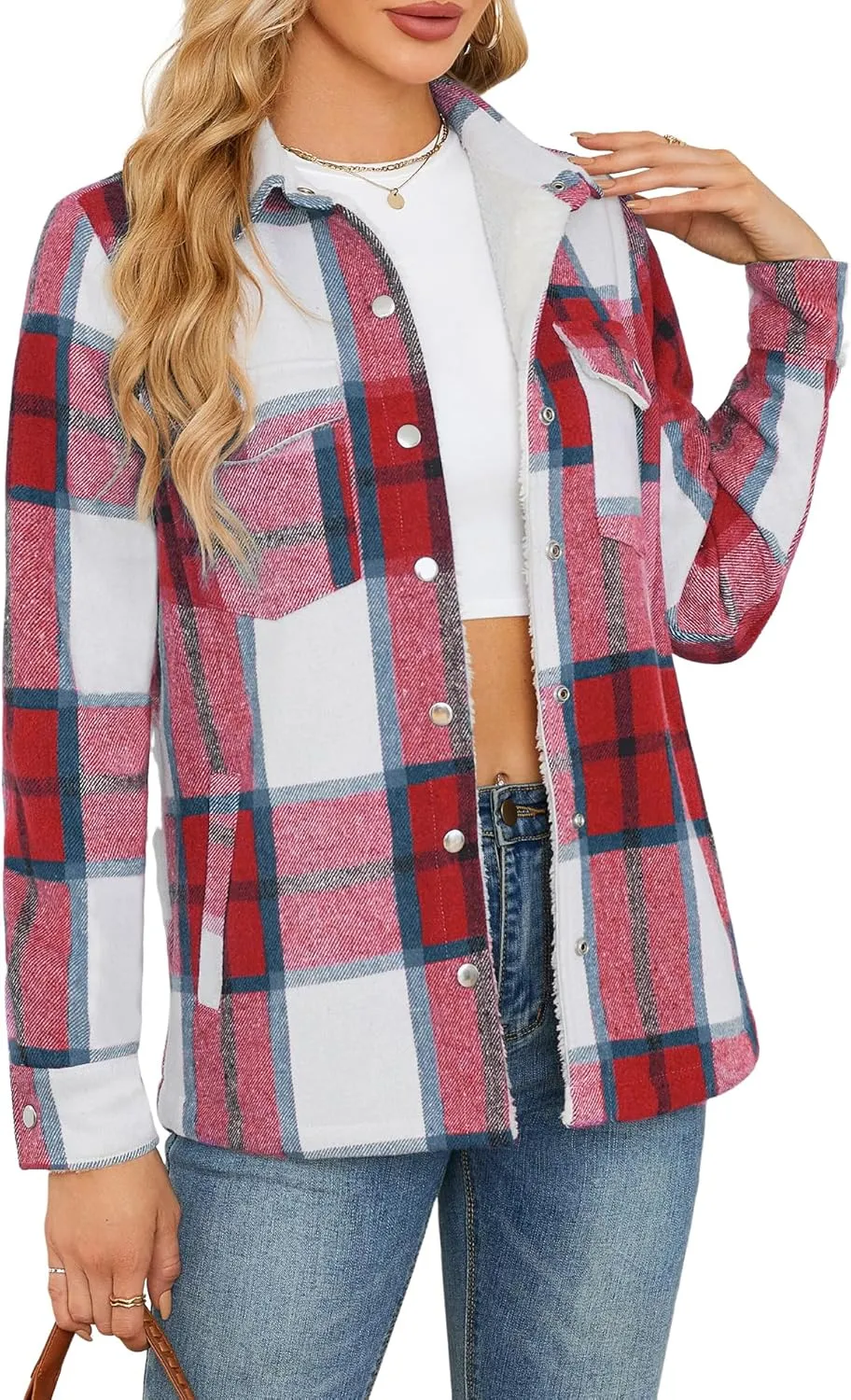 ZAFUL Womens Corduroy Sherpa Jackets Button Down Long Sleeve Fleece Outwear Coat with Pockets