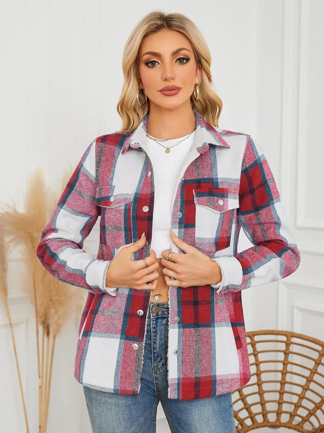 ZAFUL Womens Corduroy Sherpa Jackets Button Down Long Sleeve Fleece Outwear Coat with Pockets