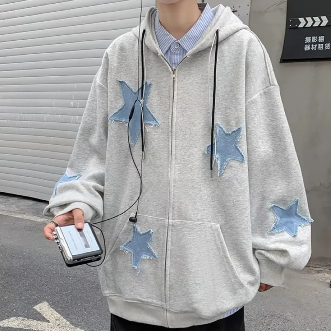 Zip Up Hoodie Y2k Emo Vintage 2000s Oversized Star Graphic Hoodies Grunge Jackets Streetwear