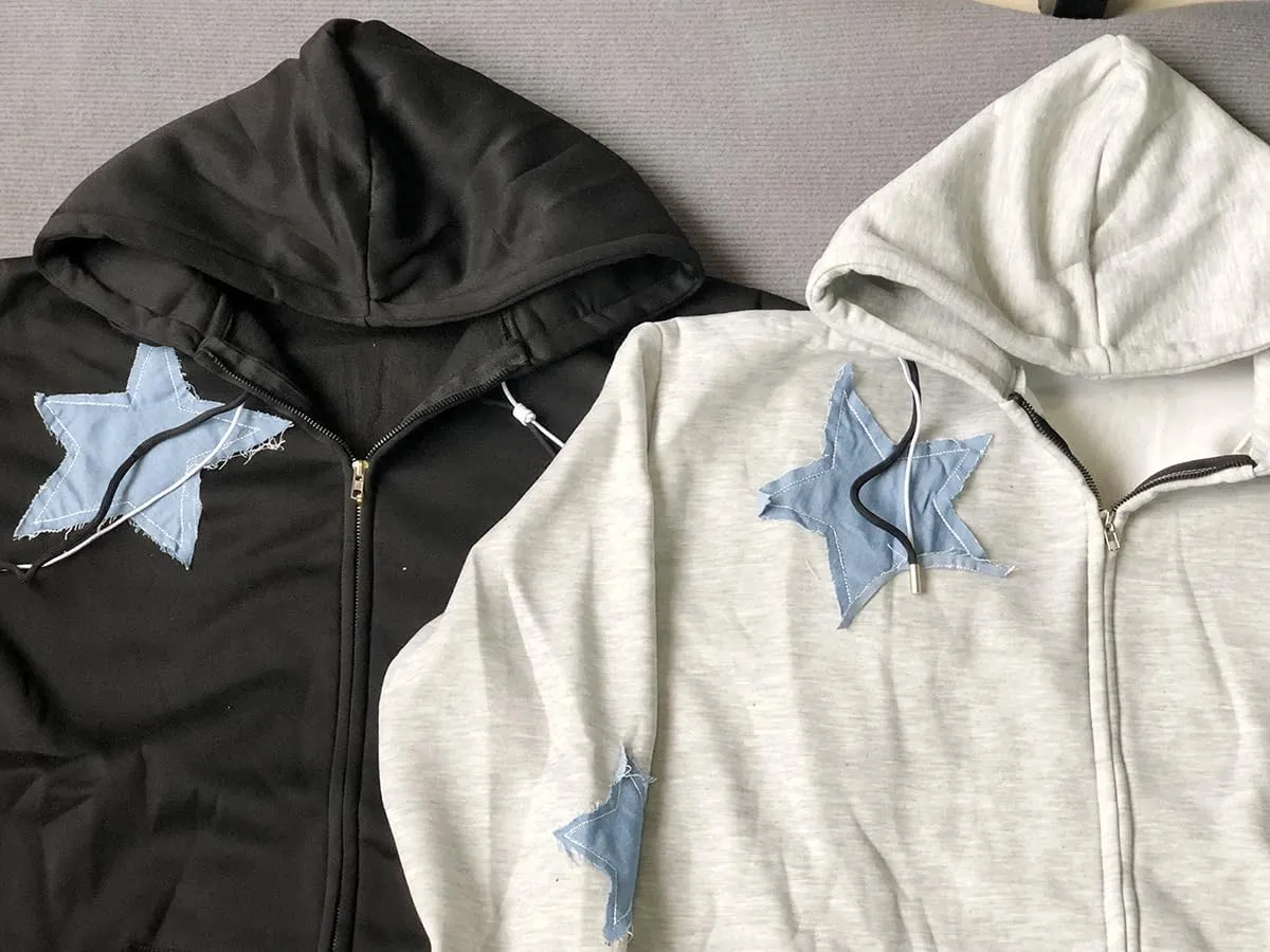 Zip Up Hoodie Y2k Emo Vintage 2000s Oversized Star Graphic Hoodies Grunge Jackets Streetwear