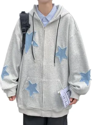 Zip Up Hoodie Y2k Emo Vintage 2000s Oversized Star Graphic Hoodies Grunge Jackets Streetwear