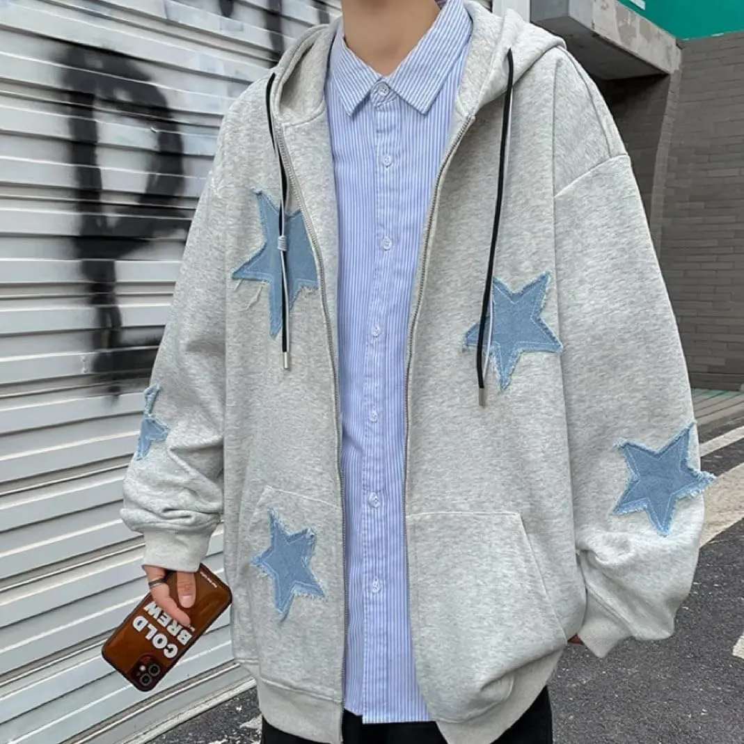 Zip Up Hoodie Y2k Emo Vintage 2000s Oversized Star Graphic Hoodies Grunge Jackets Streetwear